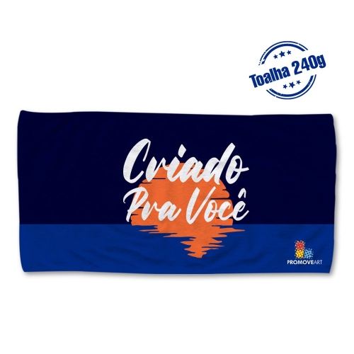 Toalha 240gr. 50% algodão e 50% poliester. Medidas: 1,4 x 0,7m. Personalização Digital Total-84227