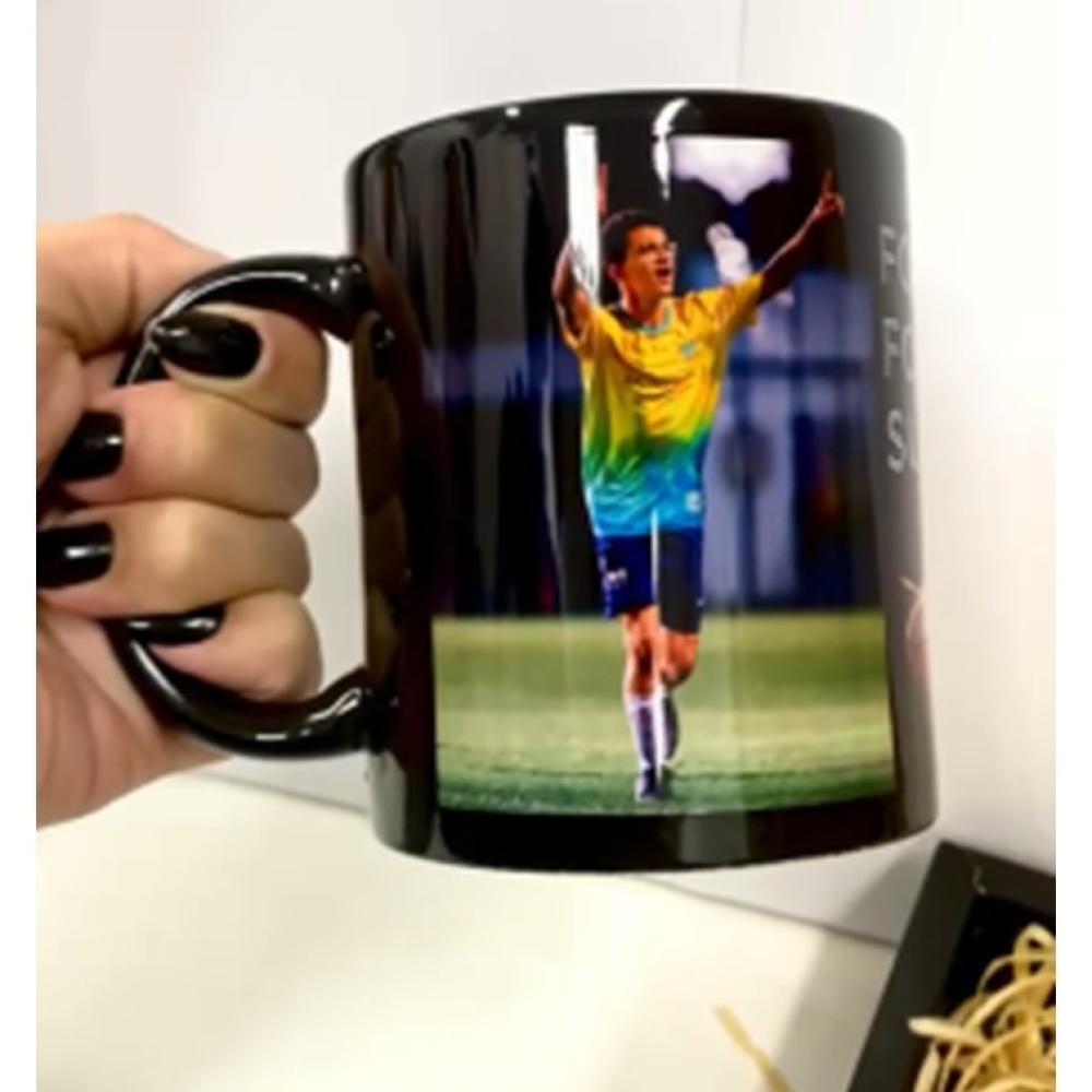 Caneca de Cerâmica para Sublimação Preta com Faixa Branca